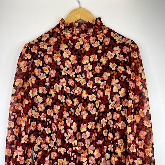 Sanctuary Strawberry Fields Floral Smocked Mock Neck Blouson mini dress - S - Picture 8 of 12